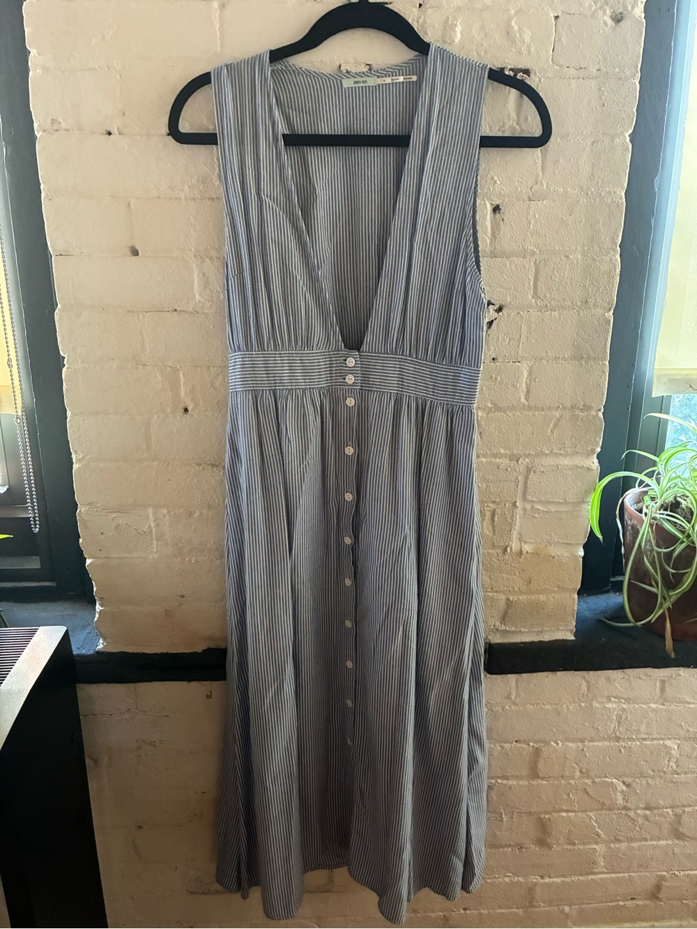 Light Blue Striped Button-Front Midi Dress